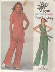 1612 Vogue VON FURSTENBERG STRETCH WRAP TIED JUMPSUIT SLEEVES OR NOT PATTERN 10 UNCUT
